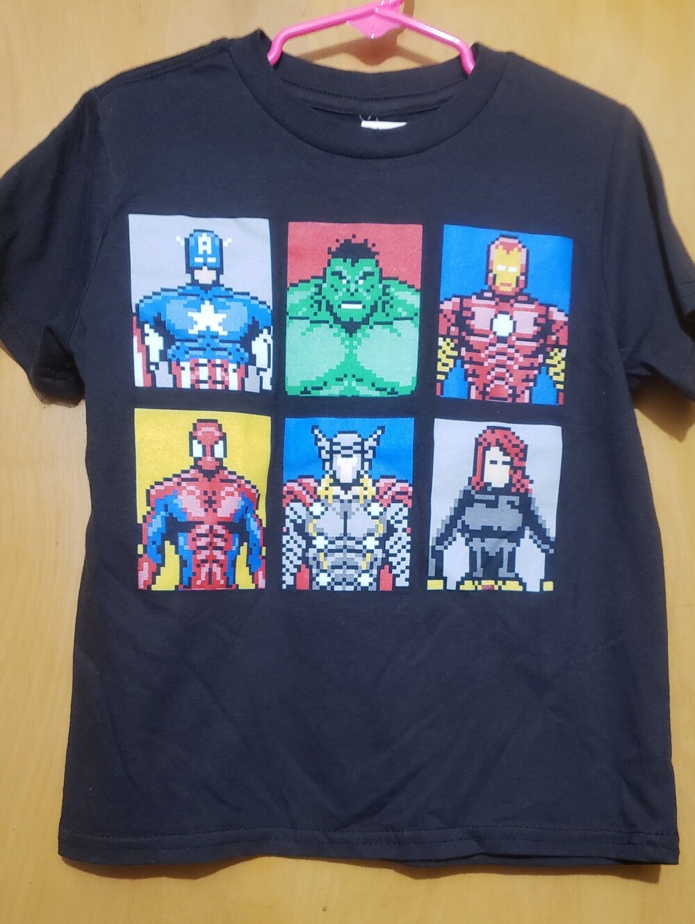 Marvel Black Short-Sleeve Tee with Pixel Superhero Grid - Picture 1 of 3